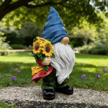 Load image into Gallery viewer, Bezseili Sunflower Bouquet Garden Gnome Statue – Hand-Painted Rustic Lawn & Home Decor