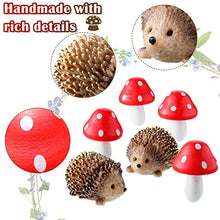 Load image into Gallery viewer, Queekay 6-Piece Hedgehog & Red Mushroom Set – Resin & Wood Fairy Garden Miniatures