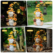 Load image into Gallery viewer, QZZP Stacked Bee Gnomes Solar Lantern Statue