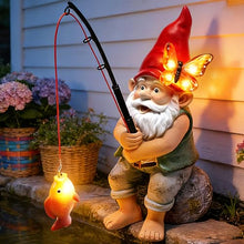 Load image into Gallery viewer, stadeco Solar Fishing Gnome Garden Statue – Lighted Butterfly Yard & Patio Sculpture