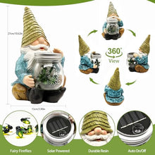 Load image into Gallery viewer, VOOKRY Solar Gnome with Glowing Firefly Jar – 10.6-Inch Outdoor Fairy Garden Light