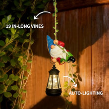 Load image into Gallery viewer, WONDHOME Hanging Climbing Solar Gnome Statue – Vine & Lantern Tree Decor