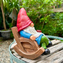 Load image into Gallery viewer, Generic Coffee Drinking Gnome in Rocking Chair – 7-Inch Indoor & Outdoor Statue