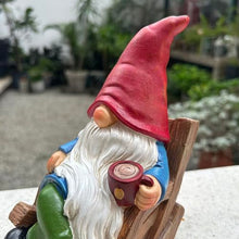 Load image into Gallery viewer, Generic Coffee Drinking Gnome in Rocking Chair – 7-Inch Indoor & Outdoor Statue
