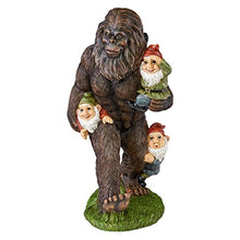 Load image into Gallery viewer, Design Toscano Bigfoot & Lawn Gnomes Statue – Funny Sasquatch Piggyback Lawn Figurine