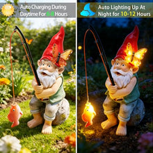 Load image into Gallery viewer, stadeco Solar Fishing Gnome Garden Statue – Lighted Butterfly Yard & Patio Sculpture