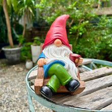 Load image into Gallery viewer, Generic Coffee Drinking Gnome in Rocking Chair – 7-Inch Indoor & Outdoor Statue