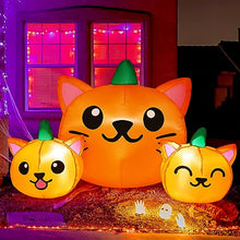 Load image into Gallery viewer, Halloween Pumpkin Cat Inflatable – 5ft LED Yard Decoration
