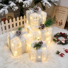 Load image into Gallery viewer, Lighted Christmas Gift Boxes – 4-Piece LED Holiday Decor Set