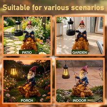Load image into Gallery viewer, Turtle-Riding Gnome Statue – Whimsical Garden Sculpture with Solar Lantern