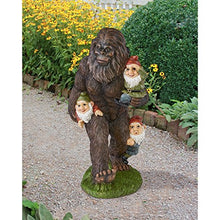 Load image into Gallery viewer, Design Toscano Bigfoot & Lawn Gnomes Statue – Funny Sasquatch Piggyback Lawn Figurine