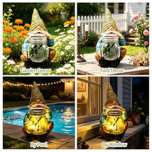 Load image into Gallery viewer, VOOKRY Solar Gnome with Glowing Firefly Jar – 10.6-Inch Outdoor Fairy Garden Light