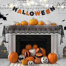 Load image into Gallery viewer, Black Lace Spider Web Table Runner (18 x 72 Inches) - Halloween Table Decor