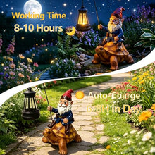 Load image into Gallery viewer, Turtle-Riding Gnome Statue – Whimsical Garden Sculpture with Solar Lantern