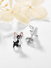 Load image into Gallery viewer, Sterling Silver Chihuahua Stud Earrings – Black