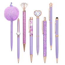 Load image into Gallery viewer, Set of 8 Purple Crystal Ballpoint Pens - Stylish Writing Gifts for Women