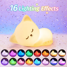 Load image into Gallery viewer, Cat Night Light for Kids – 16-Color Squishy Silicone Lamp