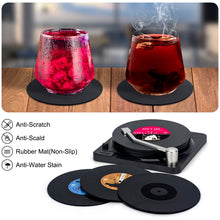 Load image into Gallery viewer, Retro Vinyl Record Drink Coasters with Player Holder | Music Lover Gift Set