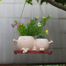 Load image into Gallery viewer, Parent-Kid Swinging Face Planter Pot | Cute Resin Head Vase Decor