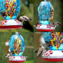 Load image into Gallery viewer, Blue Fireworks Hand-Blown Glass Hummingbird Feeder | Rust-Proof Outdoor Decor