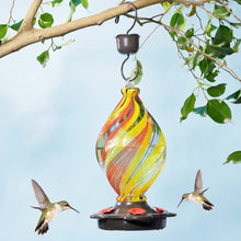 Load image into Gallery viewer, Hand-Blown Glass Spiral Ribbon Hummingbird Feeder | Colorful Garden Decor