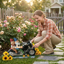 Load image into Gallery viewer, Solar Biker Gnome – Motorcycle Couple Garden Statue