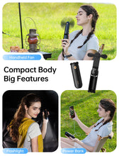 Load image into Gallery viewer, Handheld Fan with 4500mAh Power Bank – Foldable, 3 Speeds (Black)
