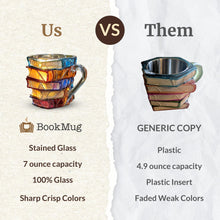 Load image into Gallery viewer, 3D Stained Glass Style Book Mug | 7oz Painted Glass Cup for Book Lovers