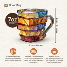 Load image into Gallery viewer, 3D Stained Glass Style Book Mug | 7oz Painted Glass Cup for Book Lovers