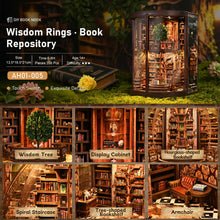 Load image into Gallery viewer, Wisdom Rings DIY Wooden Book Nook Kit | Miniature Light-Up Library Diorama