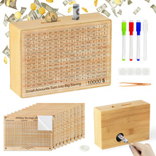 Load image into Gallery viewer, Wooden Money Saving Box with Challenge Stickers - Reusable Cash Vault