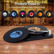 Load image into Gallery viewer, Retro Vinyl Record Drink Coasters with Player Holder | Music Lover Gift Set