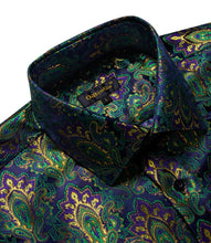 Load image into Gallery viewer, DiBanGu Paisley Green & Gold Dress Shirt