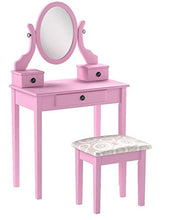 Load image into Gallery viewer, Pink Wood Makeup Vanity Table and Stool Set - Gifteee Unique & Unusual gifts, Cool gift ideas