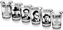 Load image into Gallery viewer, Mug Shots - 6 Piece Shot Glass Set of Famous Gangster Mugshots - Gifteee Unique & Unusual gifts, Cool gift ideas