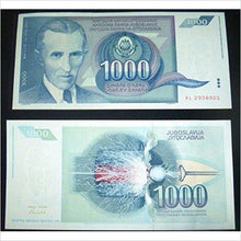 Load image into Gallery viewer, Nikola Tesla 1000 dinars banknote UNC year 1991 Yugoslavia - Gifteee Unique & Unusual gifts, Cool gift ideas