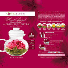 Load image into Gallery viewer, Teabloom Heart Shaped Flowering Tea – 12 Assorted Blooming Tea Flowers – Green Tea + Jasmine, Pomegranate, Strawberry, Rose, Litchi & Peach – Gift For Tea Lover's Anniversary, Valentine, Birthday - Gifteee Unique & Unusual gifts, Cool gift ideas