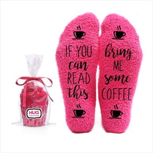 Load image into Gallery viewer, Bring Me Coffee Fuzzy Pink Socks - Gifteee. Find cool &amp; unique gifts for men, women and kids
