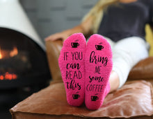 Load image into Gallery viewer, Bring Me Coffee Fuzzy Pink Socks - Gifteee. Find cool &amp; unique gifts for men, women and kids

