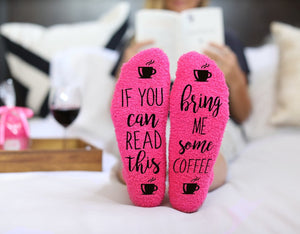 Bring Me Coffee Fuzzy Pink Socks - Gifteee. Find cool & unique gifts for men, women and kids