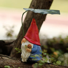 Load image into Gallery viewer, WSHMZYHOME Garden Gnome with Leaf Umbrella – Hand-Painted Resin Lawn Sculpture
