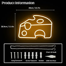 Load image into Gallery viewer, Golden Yellow LED Cheese Wedge Neon Wall Sign – USB-Powered Kitchen &amp; Business Decor
