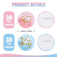 Load image into Gallery viewer, Gender Reveal Pins – 60 "Team Boy" &amp; "Team Girl" Button Badges
