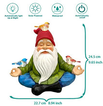 Load image into Gallery viewer, Meditating Lotus Solar Gnome Statue – Lighted Bird Figurine for Gardens
