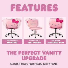 Load image into Gallery viewer, Hello Kitty Vanity Chair – Pink Swivel Makeup Chair with Wheels
