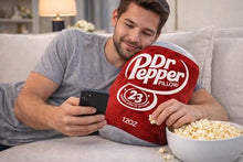 Load image into Gallery viewer, Realistic Dr Pepper Soda Can Plush Pillow – Soft Novelty Food Throw Cushion
