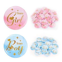 Load image into Gallery viewer, Gender Reveal Pins – 60 "Team Boy" &amp; "Team Girl" Button Badges
