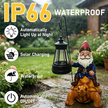 Load image into Gallery viewer, Turtle-Riding Gnome Statue – Whimsical Garden Sculpture with Solar Lantern
