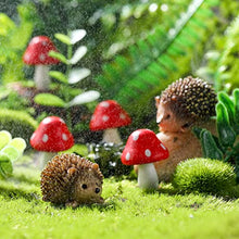 Load image into Gallery viewer, Queekay 6-Piece Hedgehog &amp; Red Mushroom Set – Resin &amp; Wood Fairy Garden Miniatures
