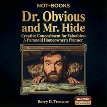 Load image into Gallery viewer, Not-Books: Dr. Obvious and Mr. Hide By Barry D. Treasure - Creative Concealment for Valuables | Funny Paranoid Homeowner &amp; Prepper Gift
